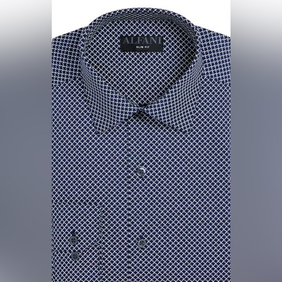 Alfani Men's Navy Checkered Button Down Shirt - Picture 1 of 4